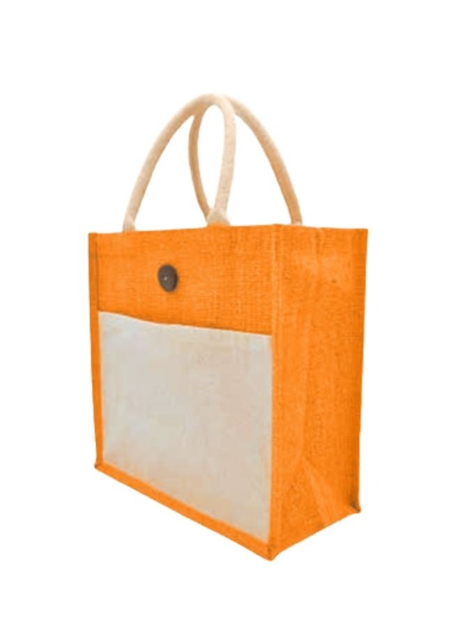 Fatio Set of 10 Orange and Cream Jute Canvas Bag – Sustainable and Stylish, 30 x 30 x 15 cm - Image 1